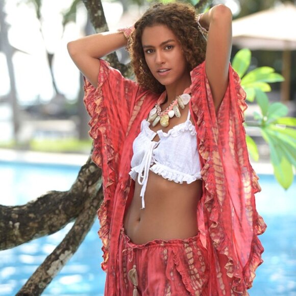 GORGEOUS HOT LAVA BELLA SHORT KIMONO in HOT CORAL MOONSTONE - BNWOT - Picture 4 of 4